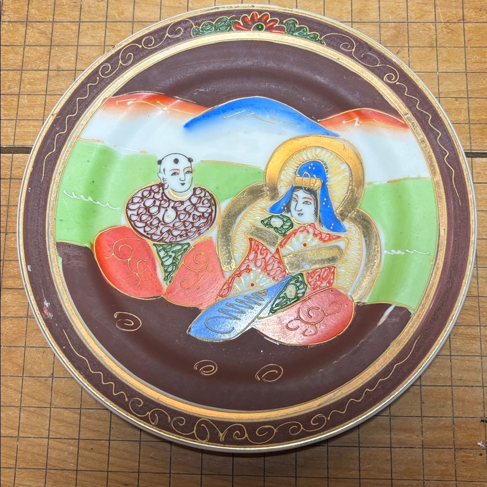 6 Japan Moriage Plates 7 5/8”D Immortals Kannan Goddess of Compassion - Picture 7 of 17